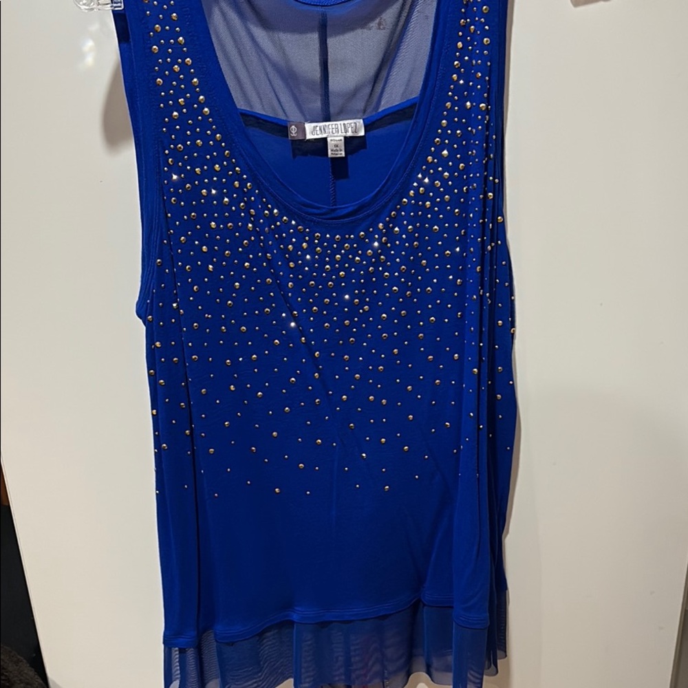 Jennifer Lopez Blue Sleeveless Top with Studded Detail